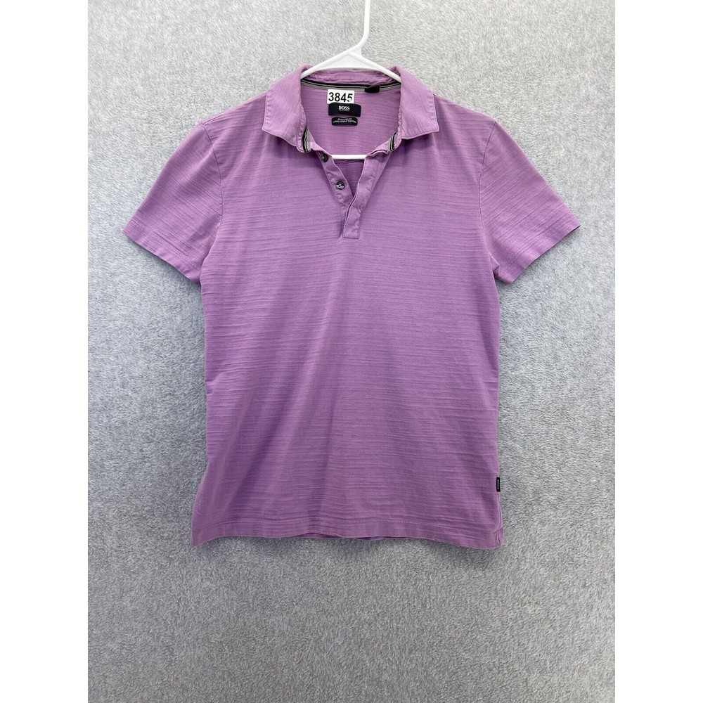 Hugo Boss Men’s Polo Short Sleeve Solid Purple Small Cotton Regular Fit